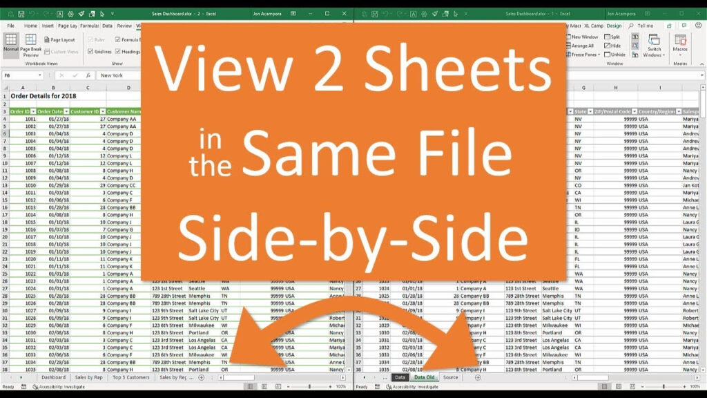 How To View Two Sheets Side by side In The Same Excel File YouTube