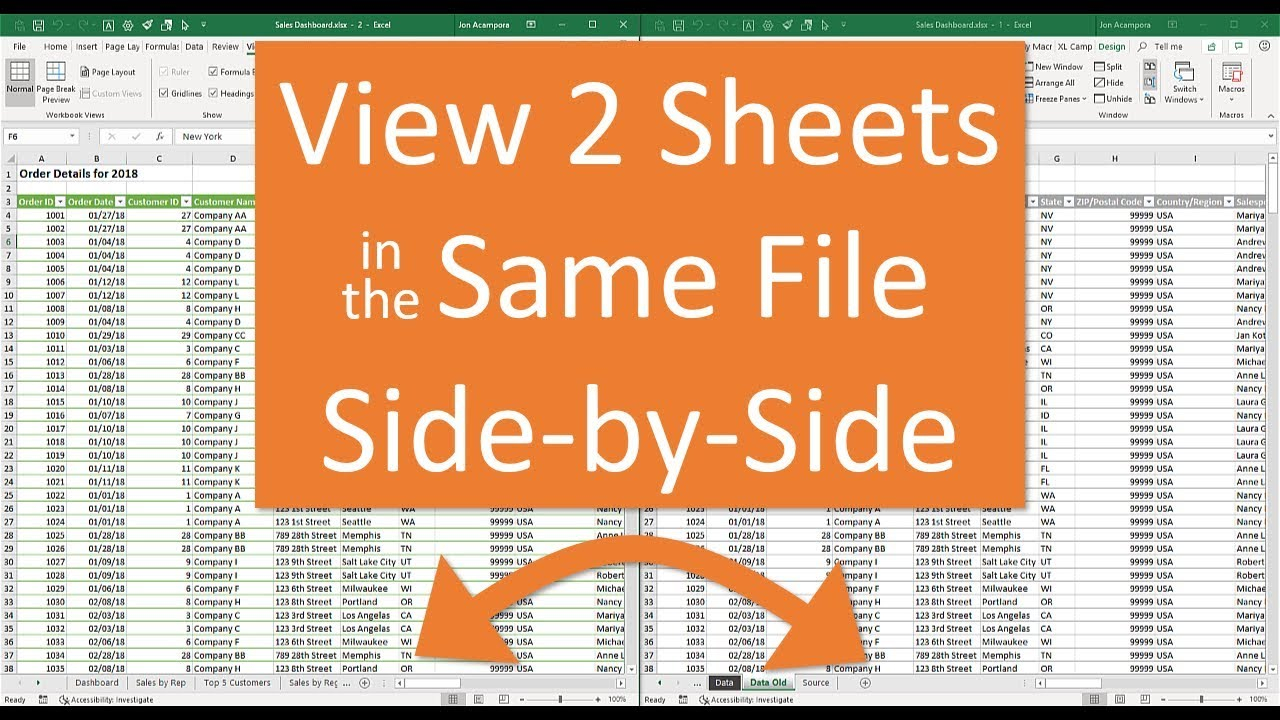 How To View Two Sheets Side by side In The Same Excel File YouTube