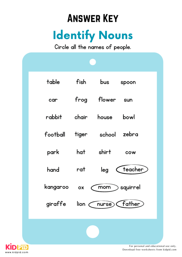 Identify Nouns English Worksheet Kidpid Identify Nouns English Worksheet Kidpid