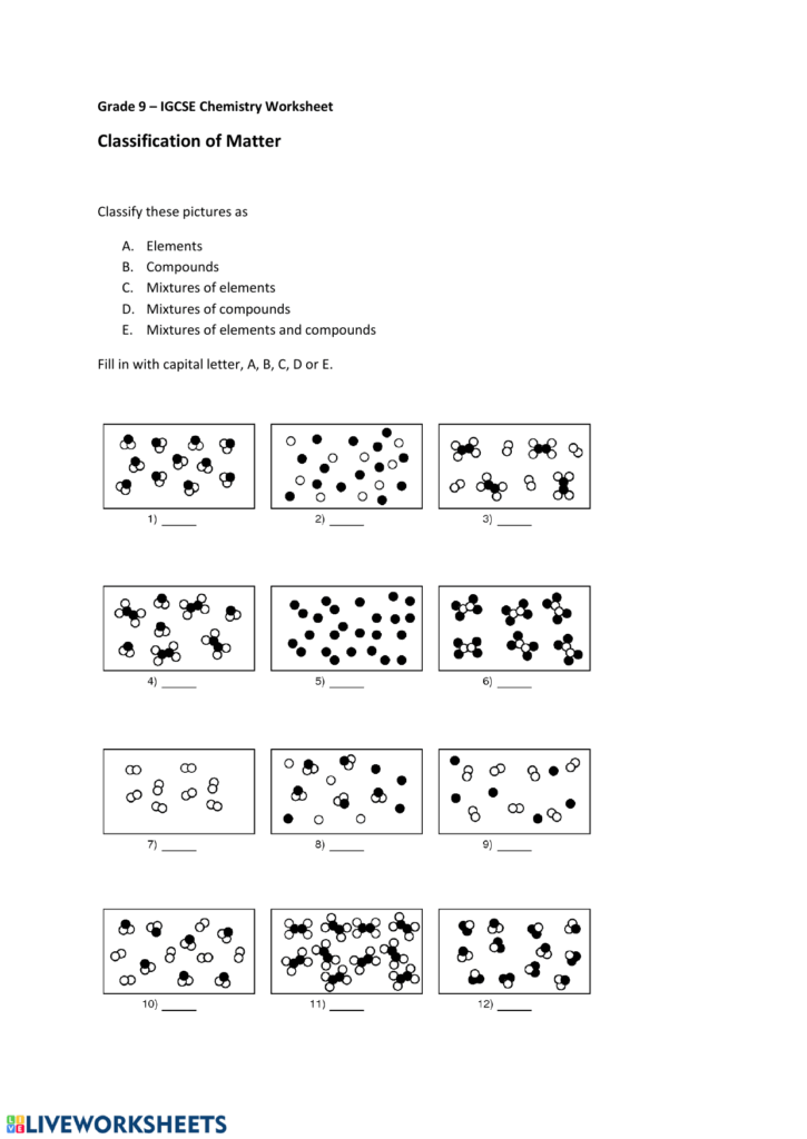 IGCSE Chemistry Classifying Matter Worksheet