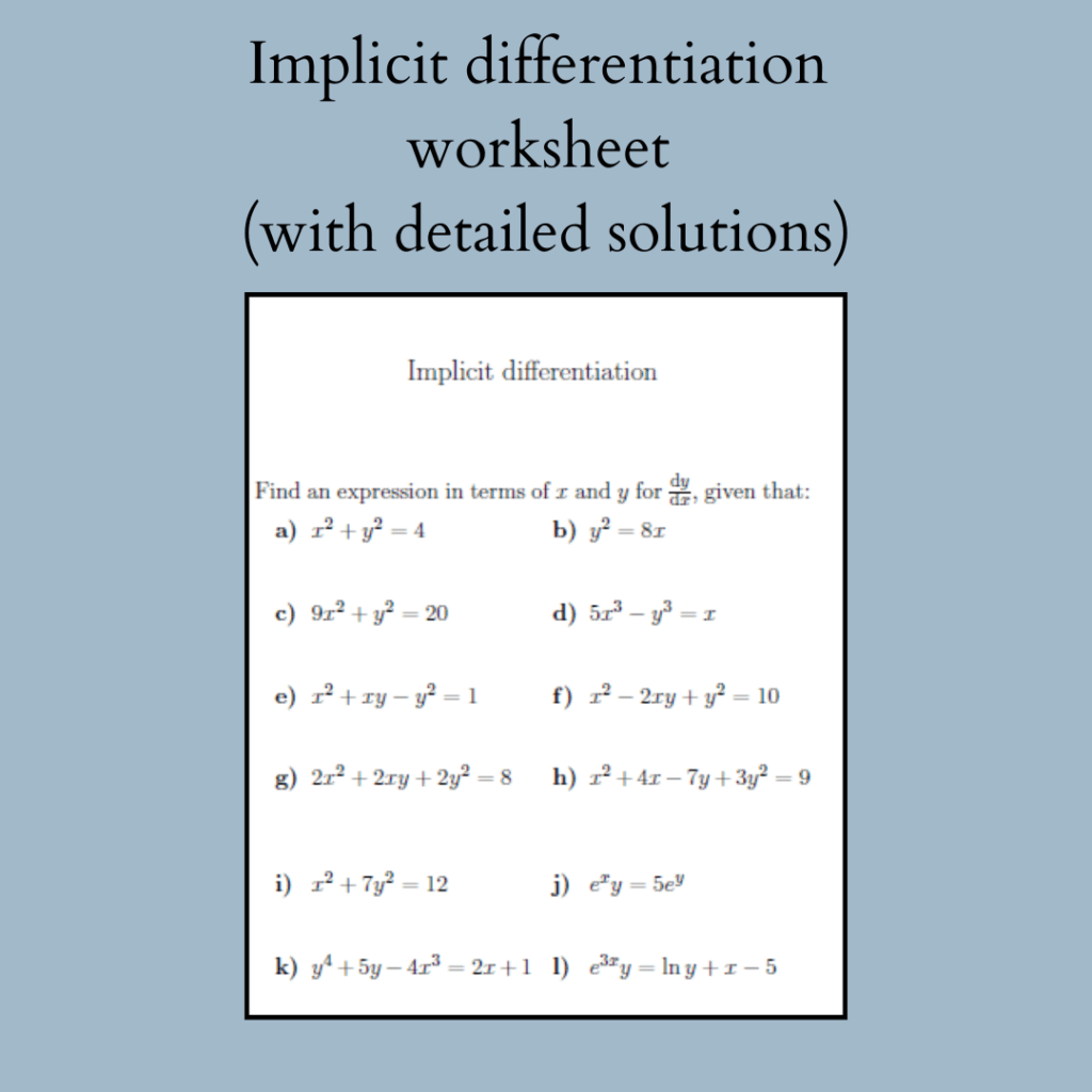 Implicit Differentiation Worksheet with Detailed Solutions Worksheets Library