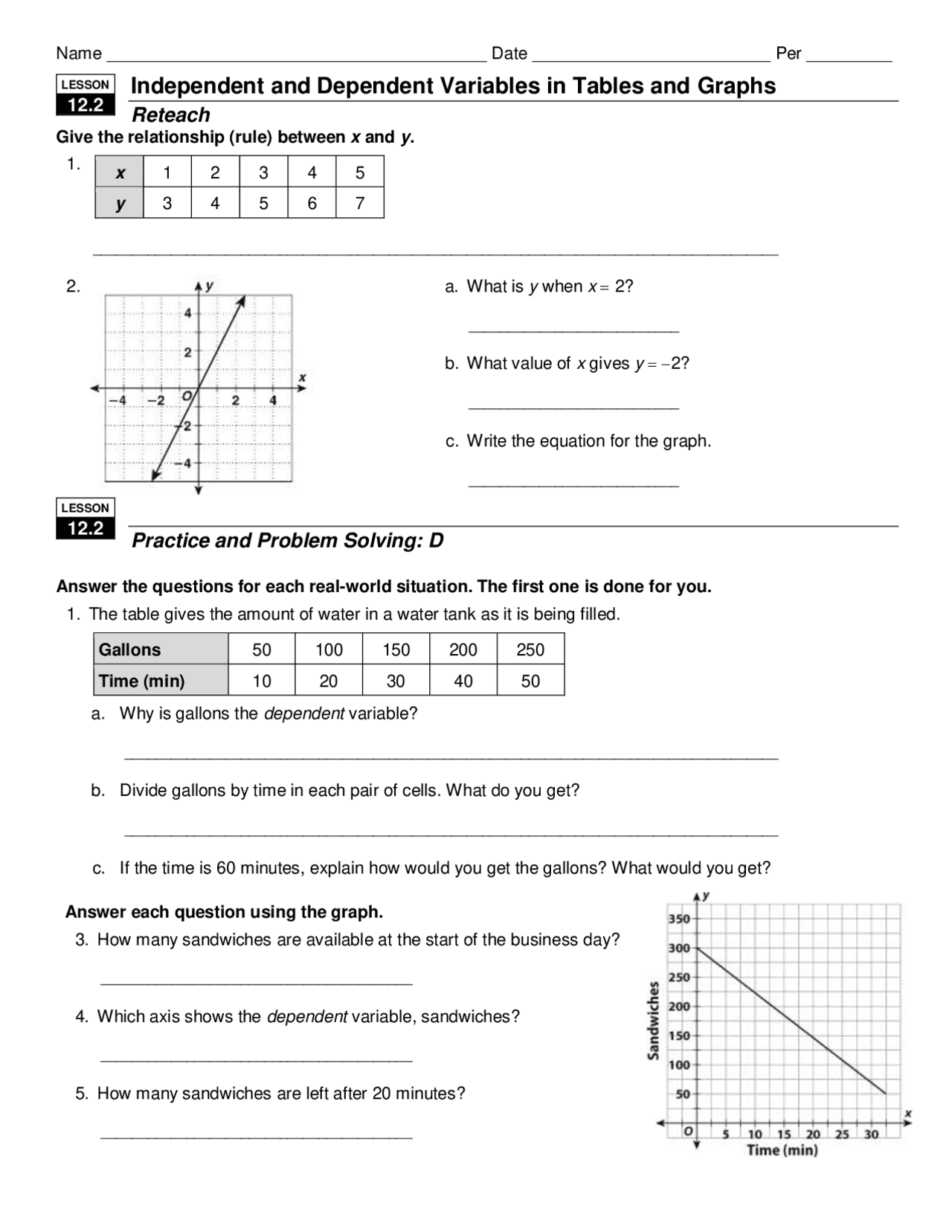 Independent And Dependent Variables In Tables And Graphs Exercises Business Administration Docsity