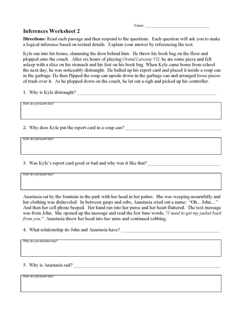 Inferences Worksheet 2 Reading Activity