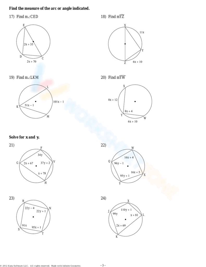 Inscribed Angles Worksheets