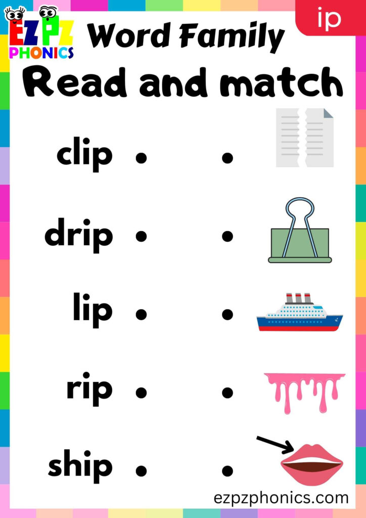 IP Words Read And Match Phonics Word Families Worksheet Ezpzphonics