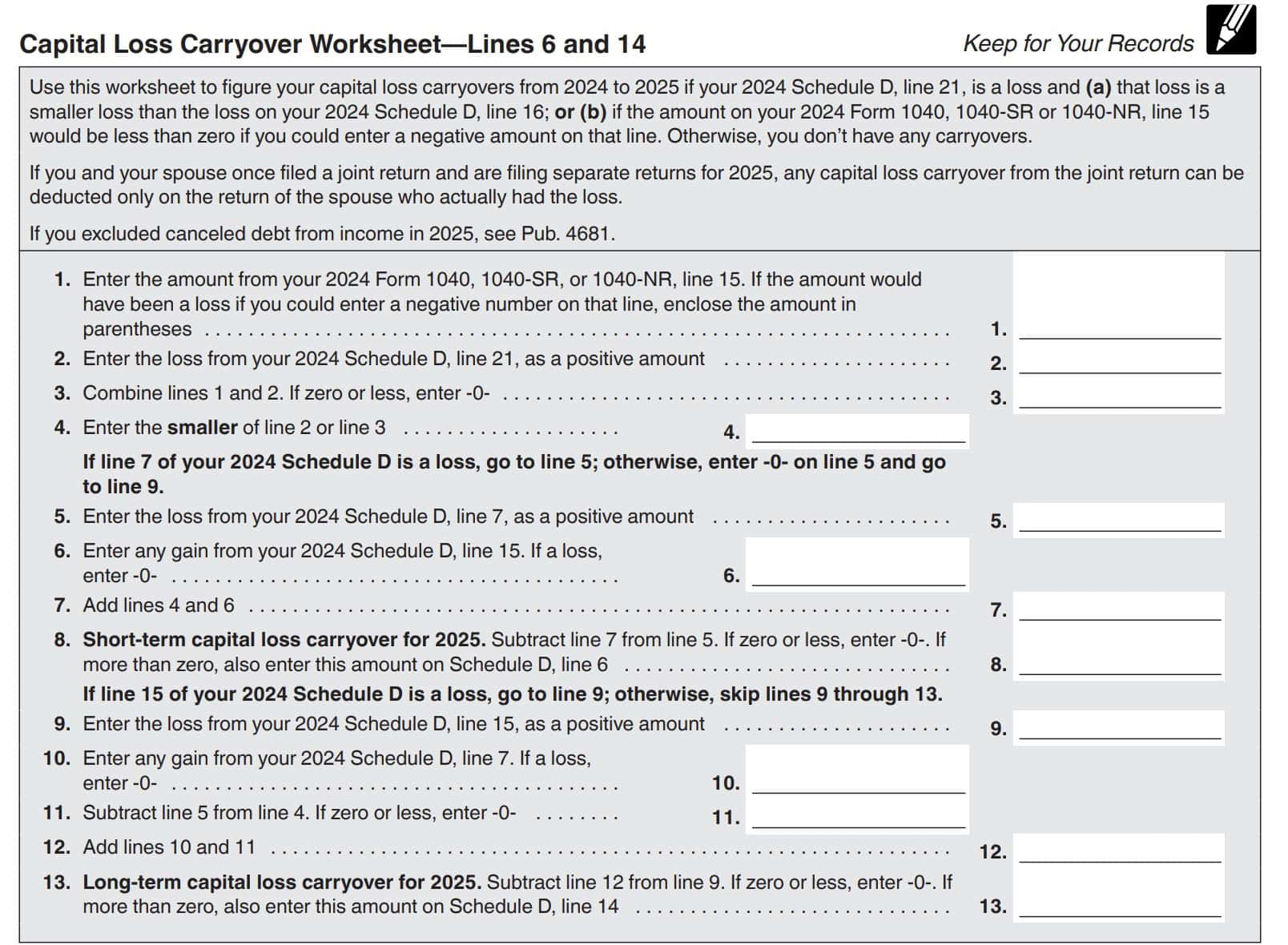 IRS Schedule D Instructions Capital Gains And Losses