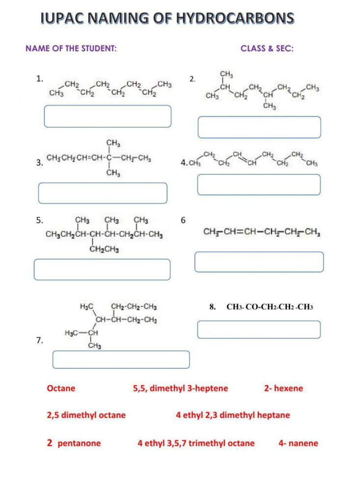 Iupac Naming Worksheet Worksheets Library