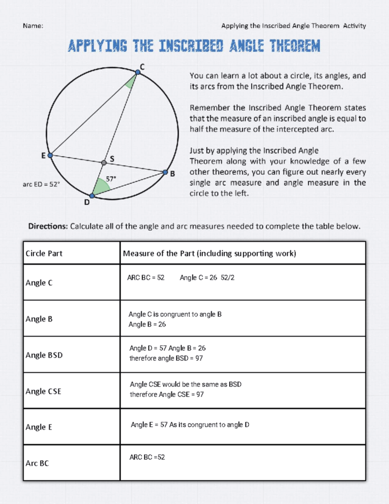 Kami Export Inscribed Angle Theorem Worksheet Circle Part Measure Of The Part including Studocu