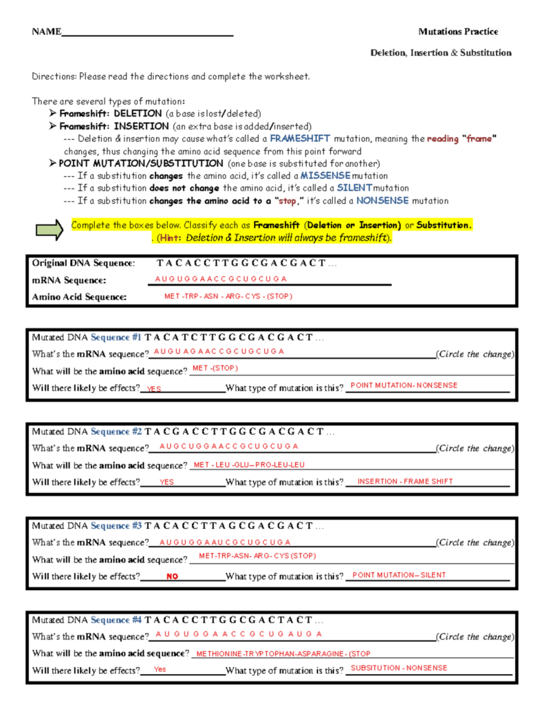 Kami Export Mutations Practice Study Guide Types Of DNA Mutations Studocu