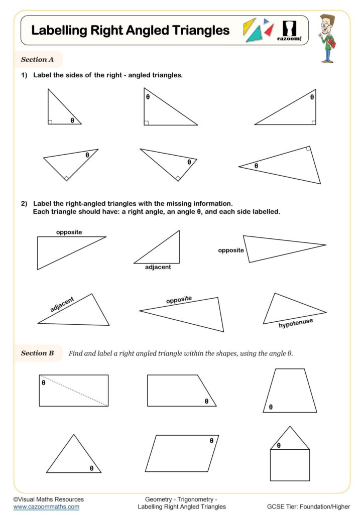 Labelling Right Angled Triangles Worksheet Fun And Engaging KS3 And KS4 Geometry Worksheet