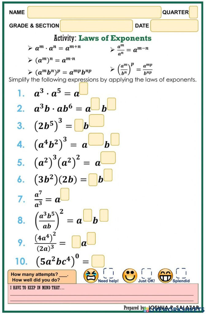 Laws Of Exponents Exercise For 7 Laws Of Exponents Exercise For 7