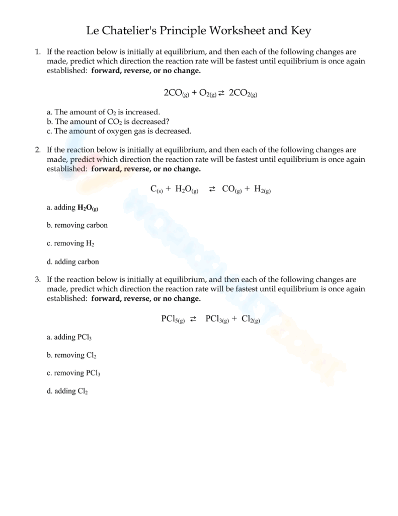 Le Chatelier s Principle Worksheets Printable