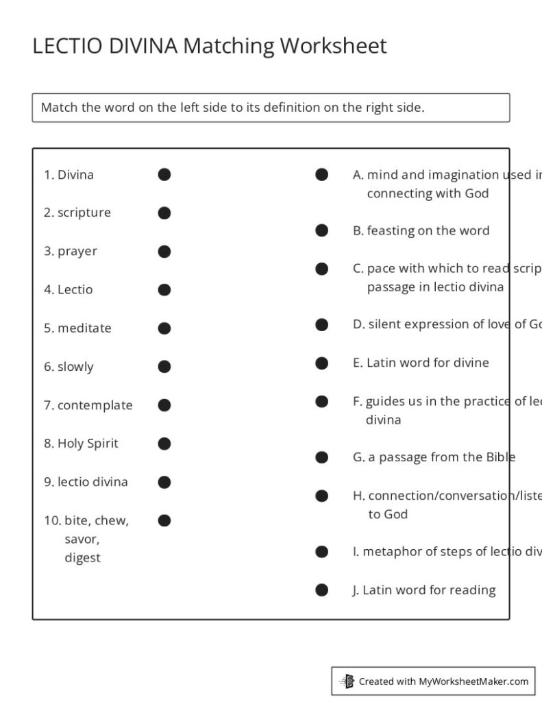 LECTIO DIVINA Matching Worksheet My Worksheet Maker Create Your Own Worksheets LECTIO DIVINA Matching Worksheet My Worksheet Maker Create Your Own Worksheets