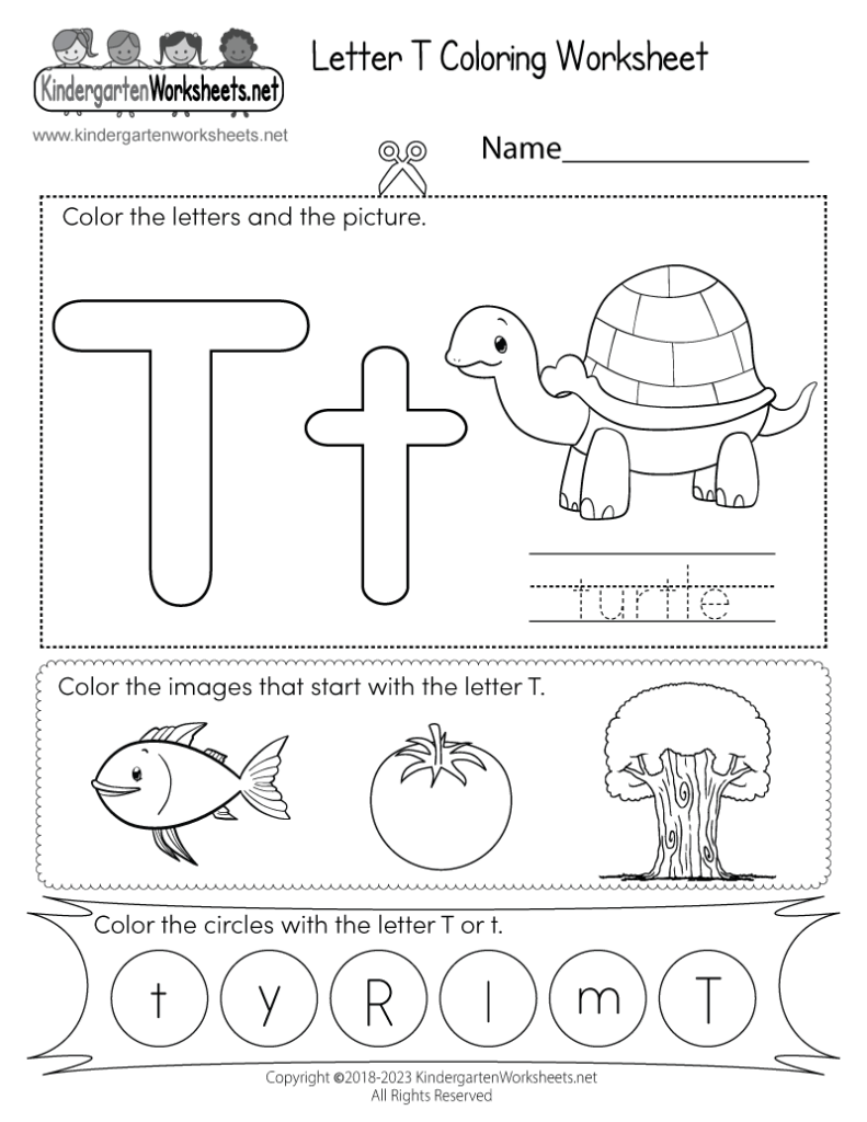 Letter T Coloring Worksheet Free Printable Digital PDF