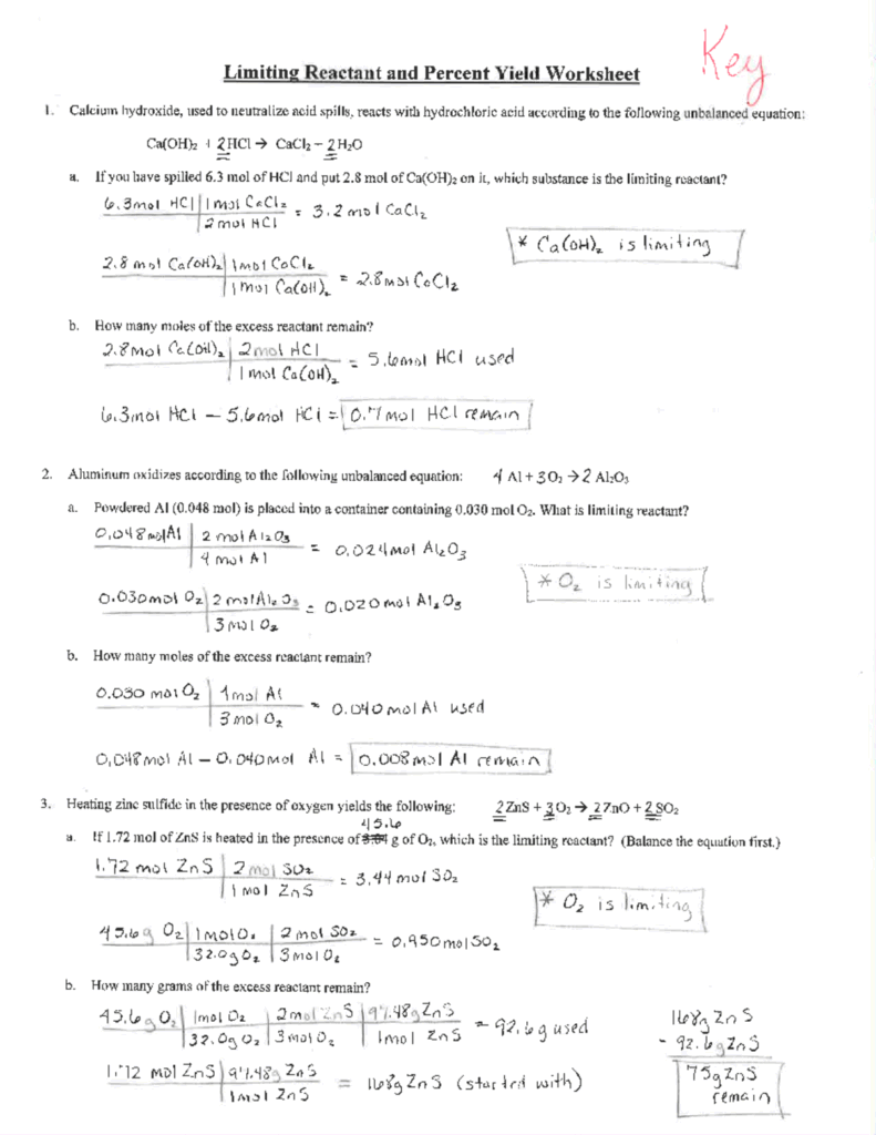 Limiting Reactants Percent Yields Worksheet Key CHEM 101 Studocu