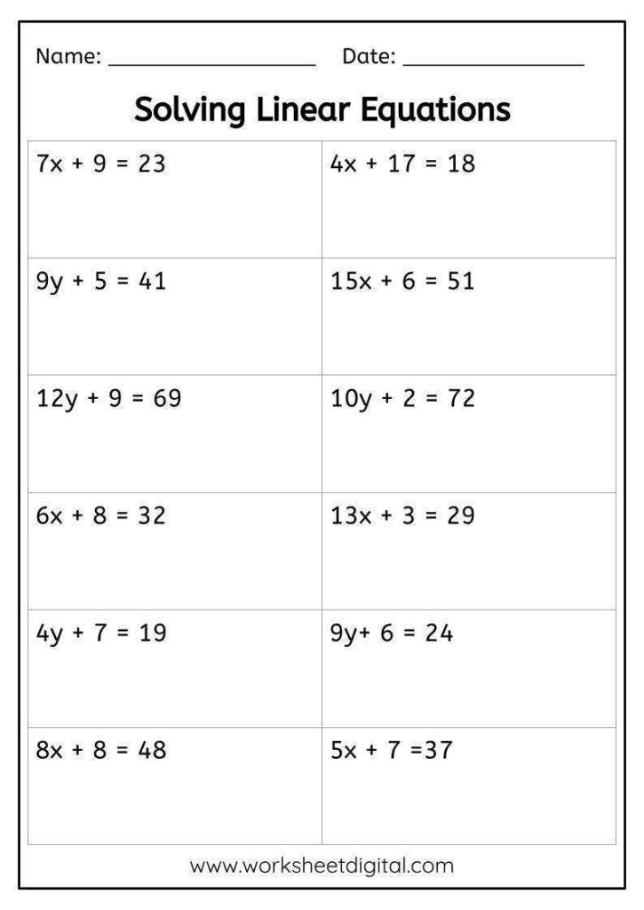 Linear Equations Worksheet Digital Worksheets Library