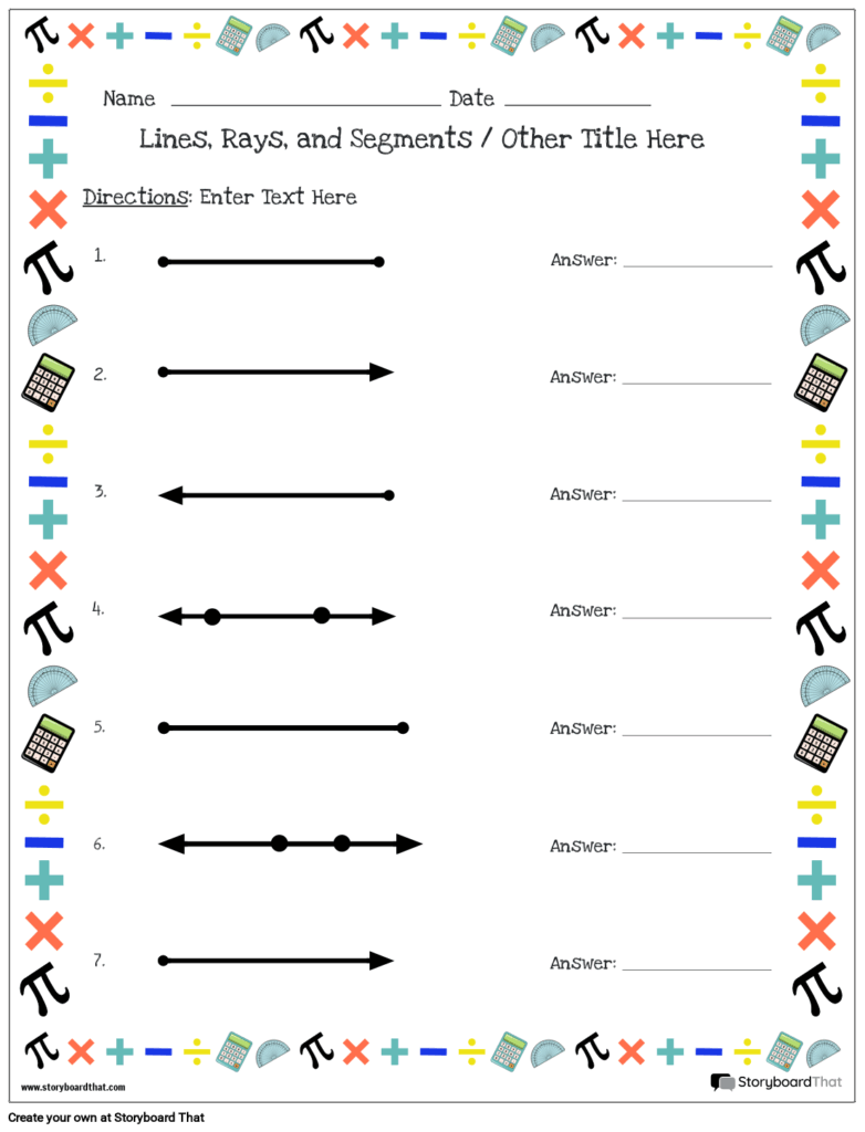 Lines Rays Line Segments Worksheets Storyboard That