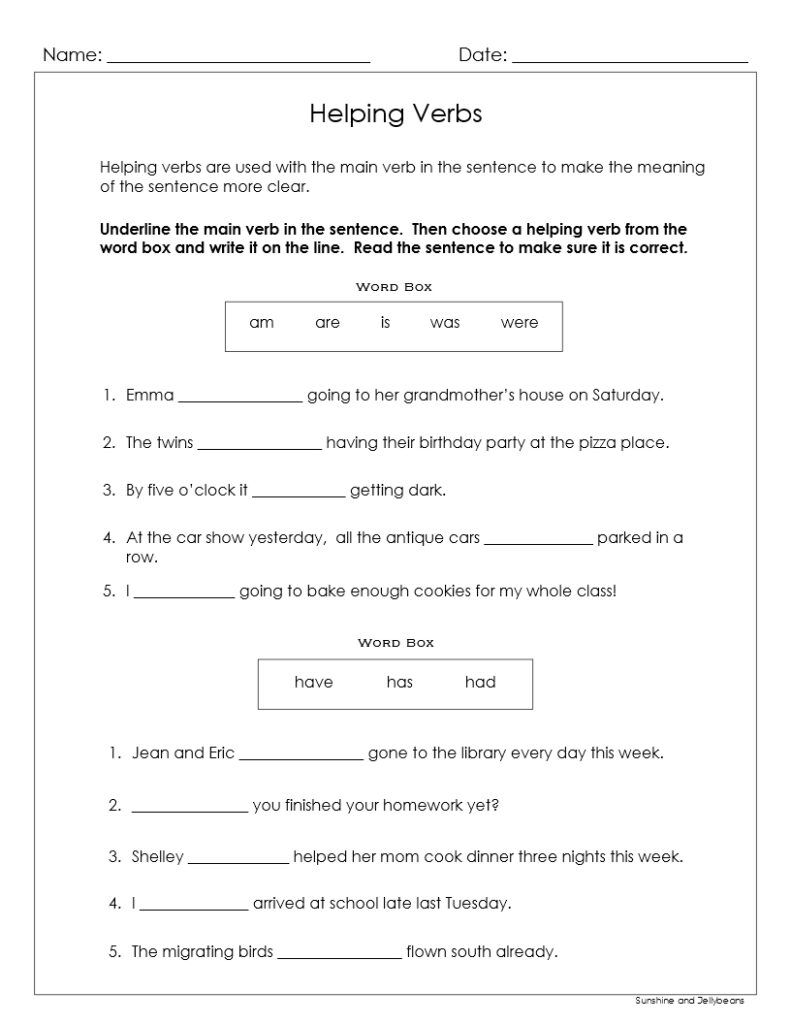 Linking Verbs And Helping Verbs 5 Worksheets Answer Key Grades 3 4 Made By Teachers