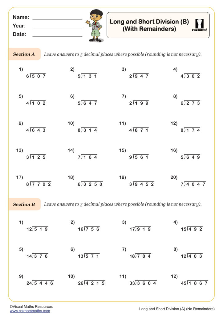 Long And Short Division B Worksheet With Remainders Fun And Engaging Year 6 PDF Worksheets