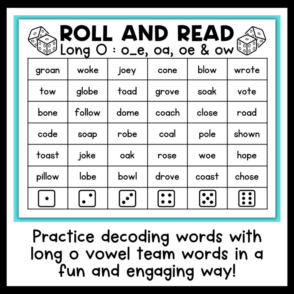 Long O Vowel Teams O E OA OE OW Phonics Roll And Read Games Worksheets Library