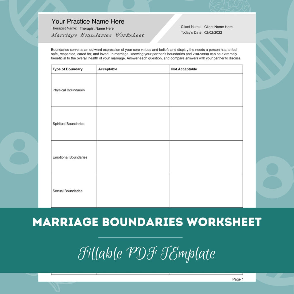 Marriage Boundaries Worksheet Editable Fillable PDF Template For Counselors Psychologists Social Workers Therapists Etsy