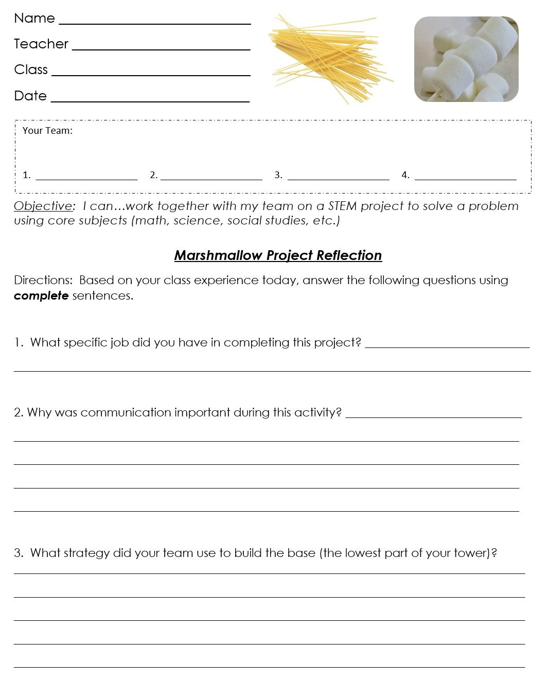 Marshmallow Tower STEM Project Classful