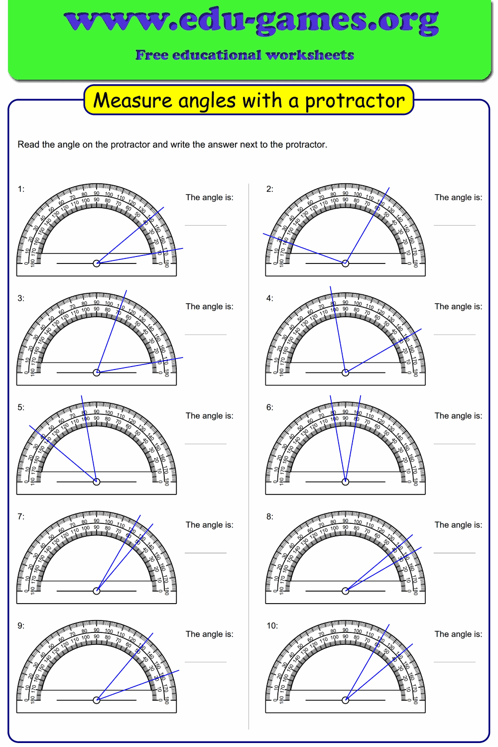 Measuring Angles With A Protractor Worksheet Free Printable PDFs