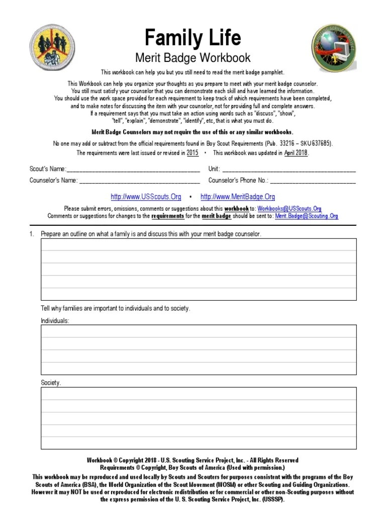 Merit Badge Family Life Worksheet Worksheets Library
