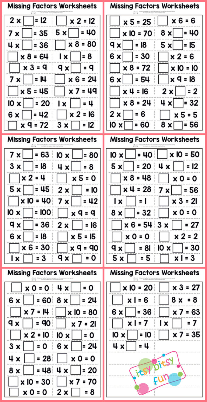 Missing Factor Multiplication Worksheets Itsy Bitsy Fun