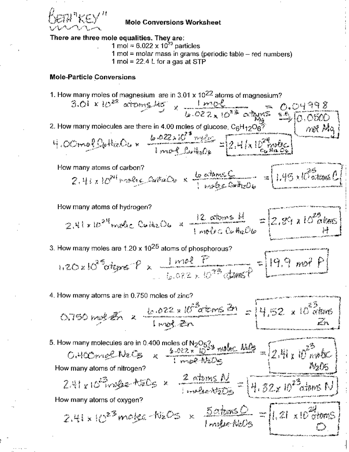 Mole Conversion Worksheet Answers For Chemistry Course CHM101 Studocu