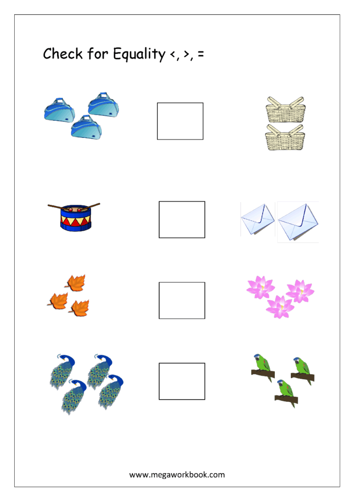 More And Less Worksheets Greater Than Less Than Worksheets For Preschool Kindergarten MegaWorkbook