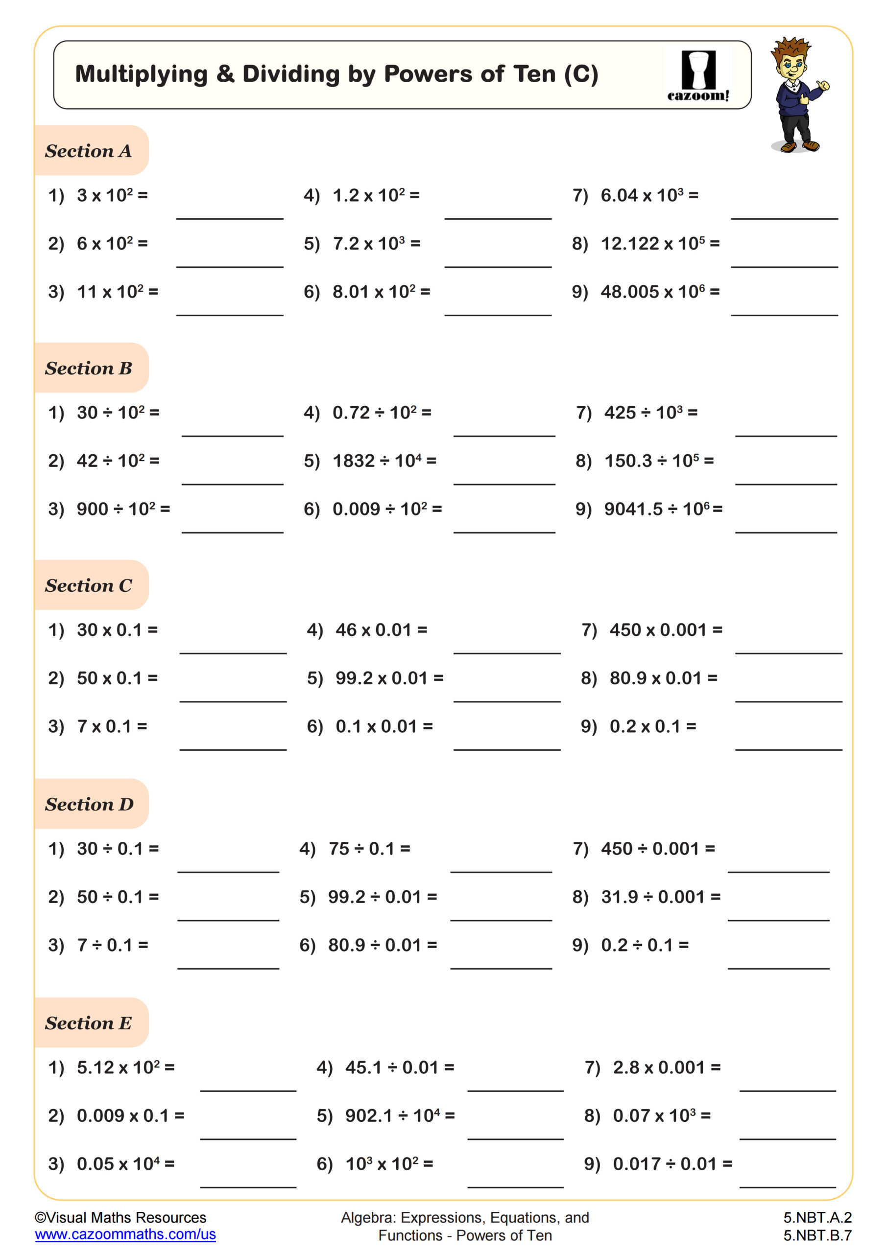 Multiplying And Dividing By Powers Of Ten C Worksheet 5th Grade PDF Worksheets Cazoom Math