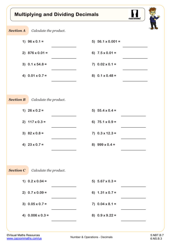 Multiplying And Dividing Decimals Worksheet 5th Grade PDF Worksheets Cazoom Math