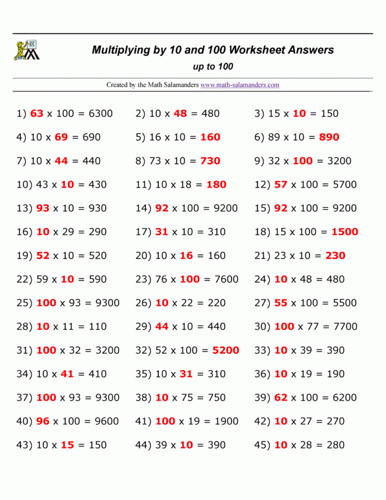 Multiplying By 10 And 100 Worksheets Multiplying By 10 And 100 Worksheets