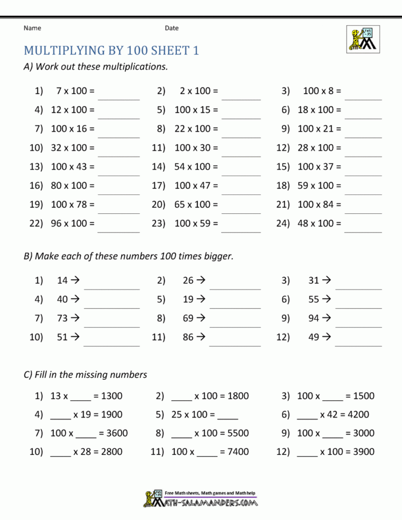 Multiplying By 10 And 100 Worksheets Multiplying By 10 And 100 Worksheets