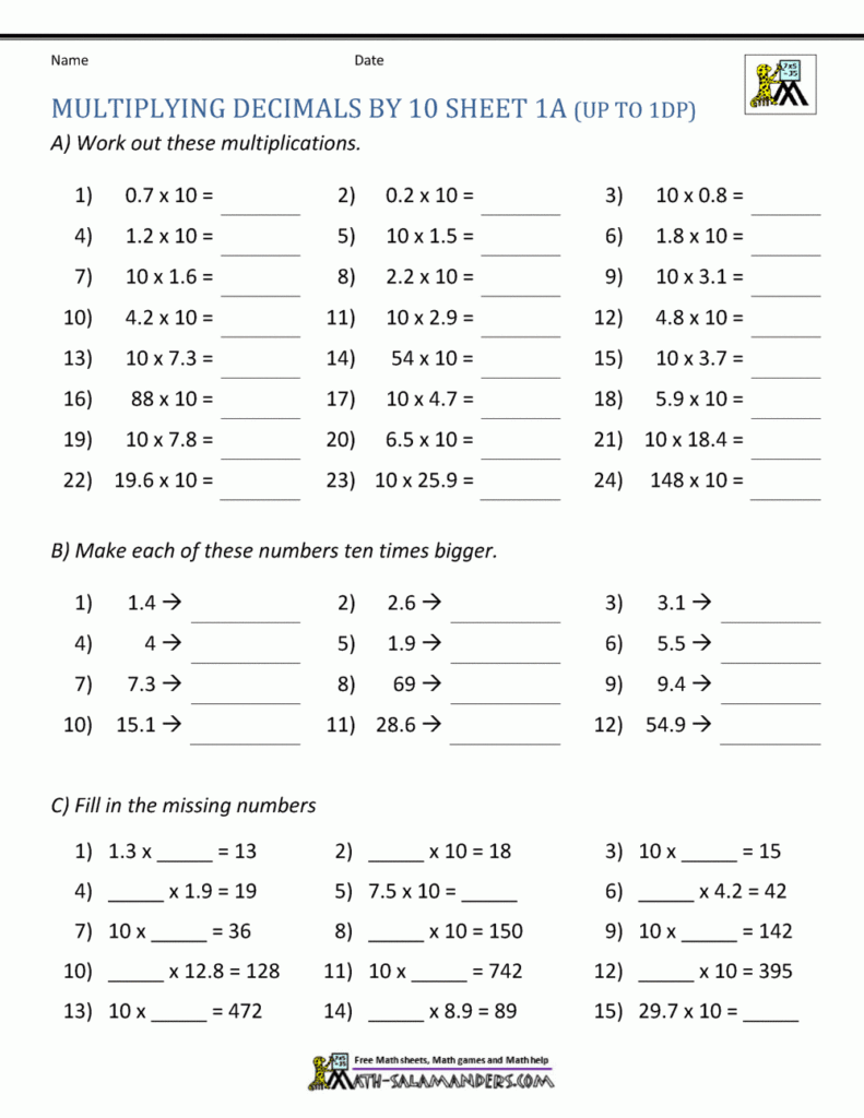 Multiplying Decimals By 10 100 Worksheets Multiplying Decimals By 10 100 Worksheets