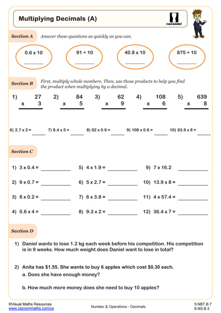 Multiplying Decimals Worksheet PDF Printable Number Operations Worksheet Cazoom Math Multiplying Decimals Worksheet PDF Printable Number Operations Worksheet Cazoom Math