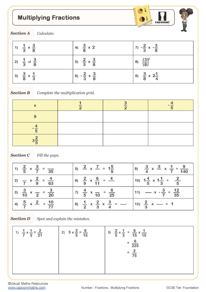 Multiplying Fractions Free PDF Worksheet Printable Maths Worksheets