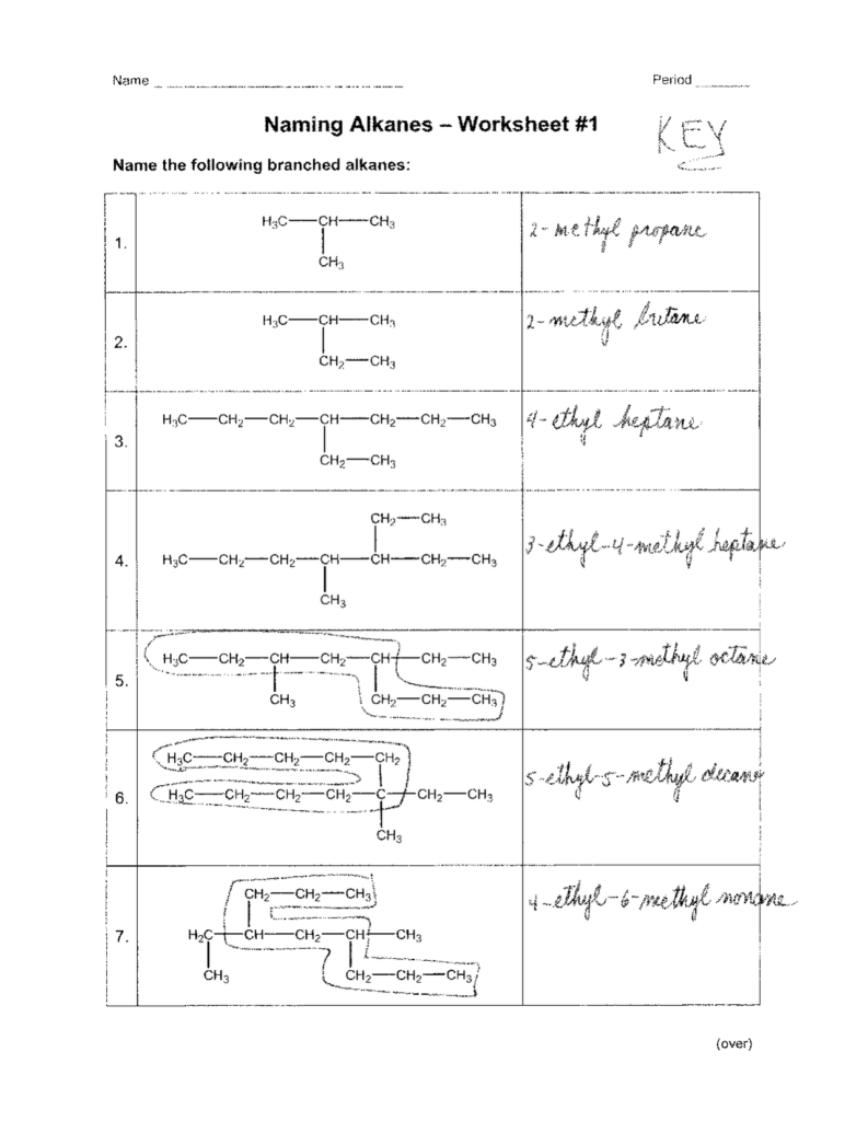 Naming Alkanes Worksheet 1 Lecture Notes Organic Chemistry Docsity