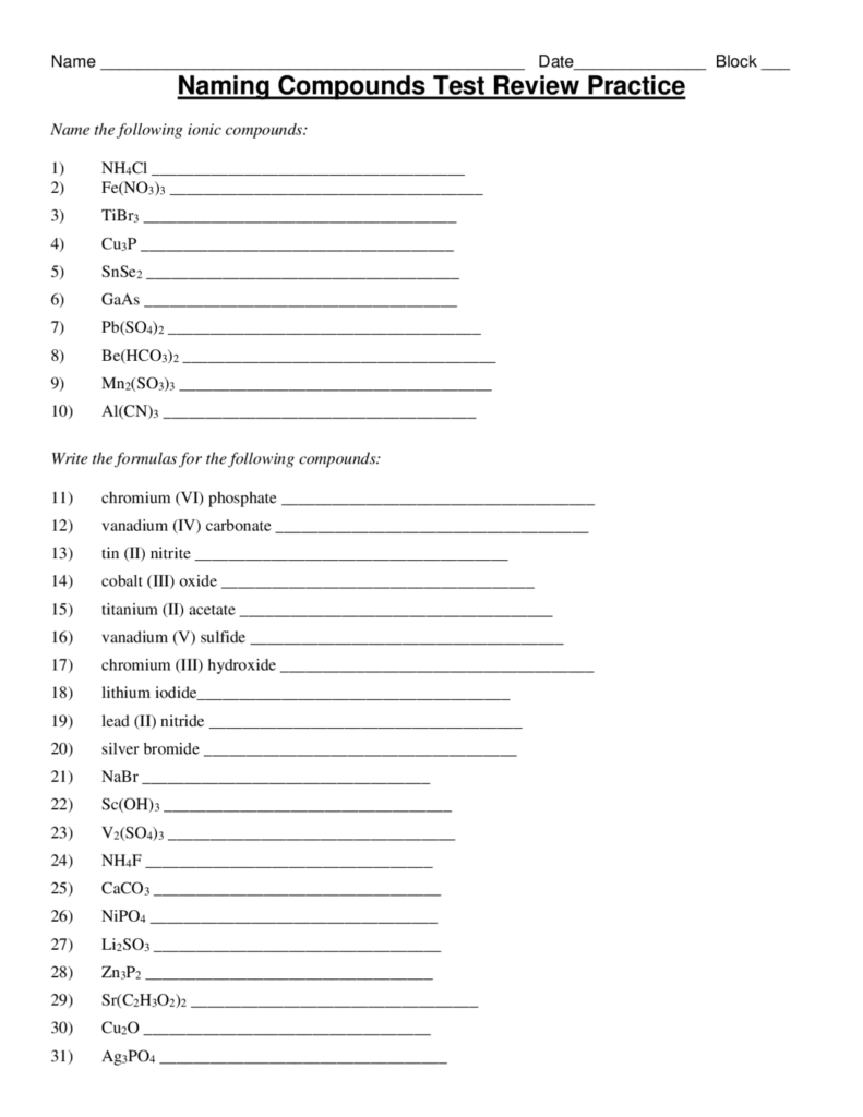 Naming Compounds Worksheet Practice Key Exercises Chemistry Docsity Naming Compounds Worksheet Practice Key Exercises Chemistry Docsity
