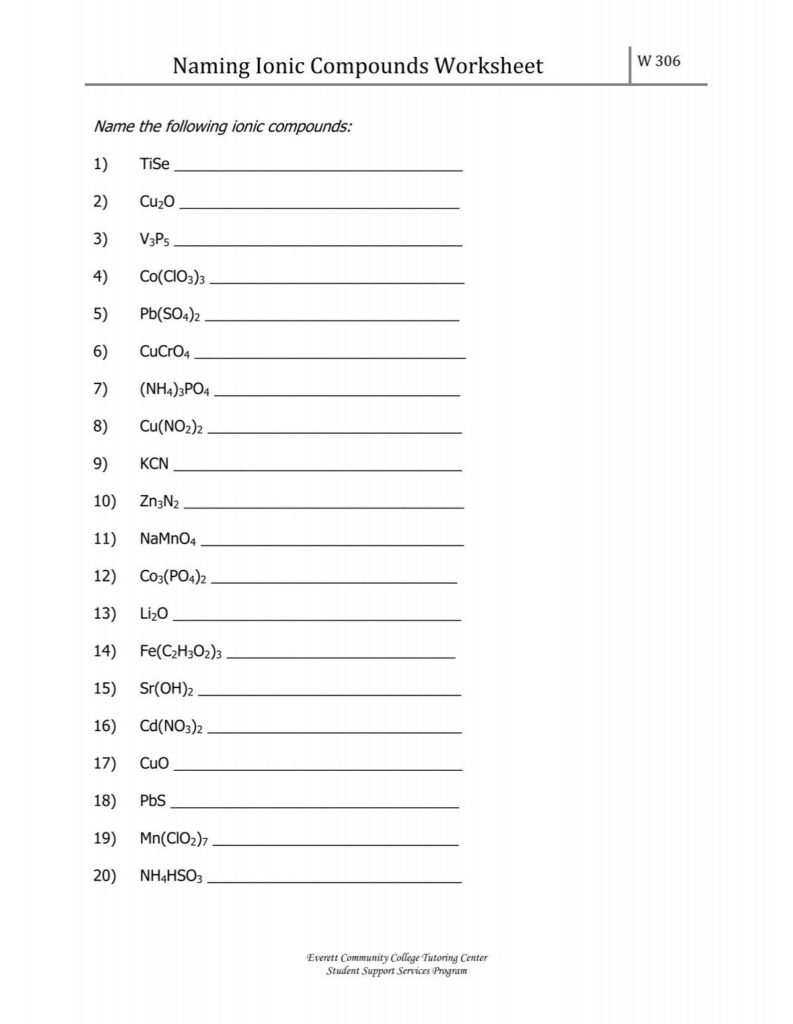 Naming Ionic Compounds Worksheet 1 Everett Community College