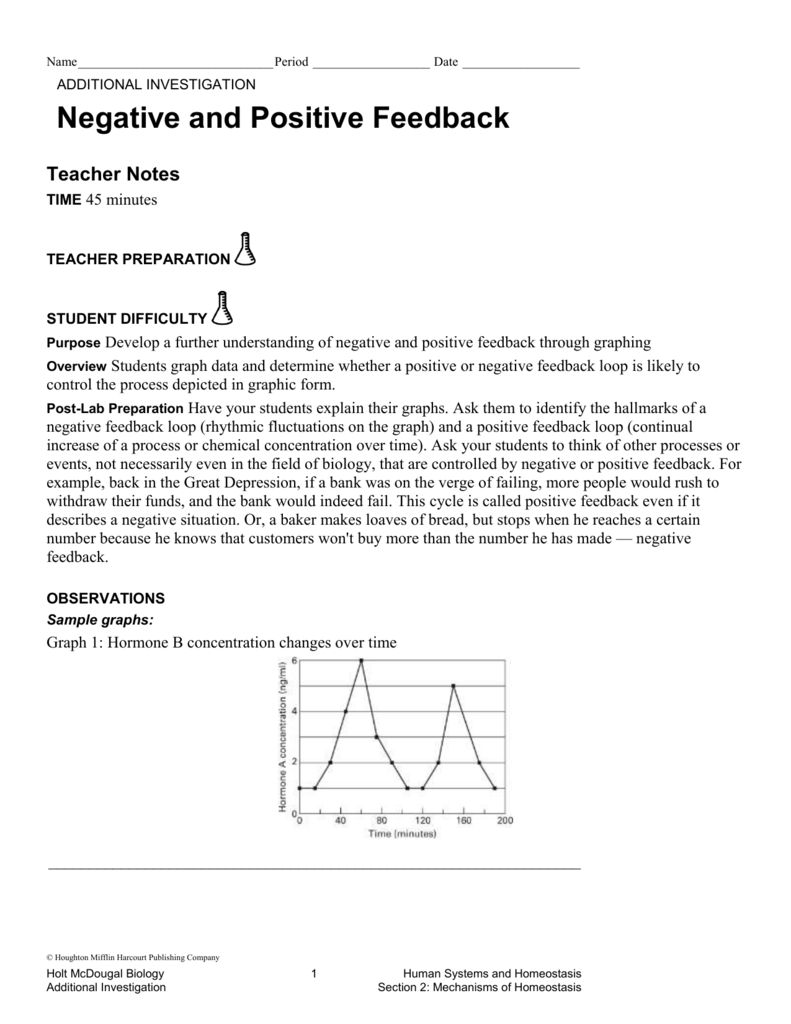 Negative Positive Feedback Worksheet Biology