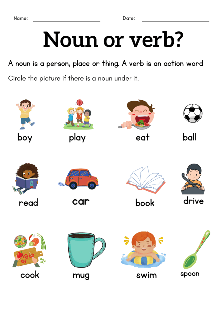 Noun And Verb Worksheet For Class 1 2 3 1st Grade Noun Verb Sentences Book Teaching Resources