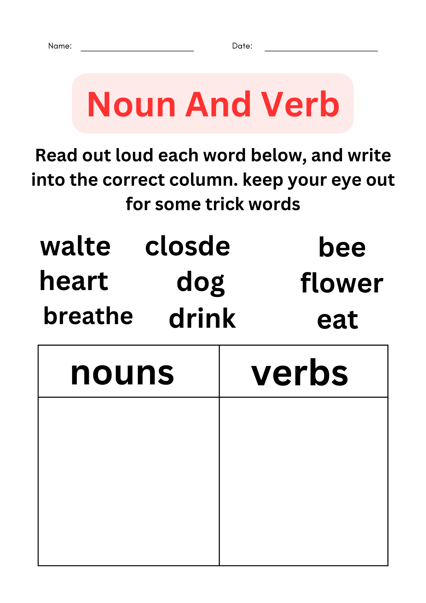 Noun And Verb Worksheets For Kindergarten Made By Teachers
