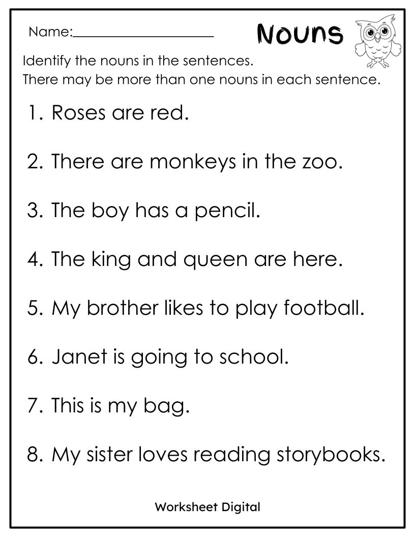 Nouns Worksheet Grammar Practice For Grades 1 3 PDF Etsy