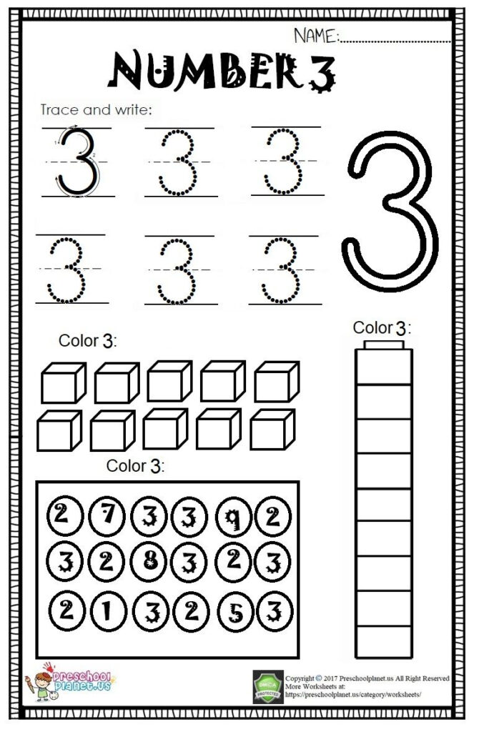 Number 3 Worksheet For Kids Free Printable Worksheet