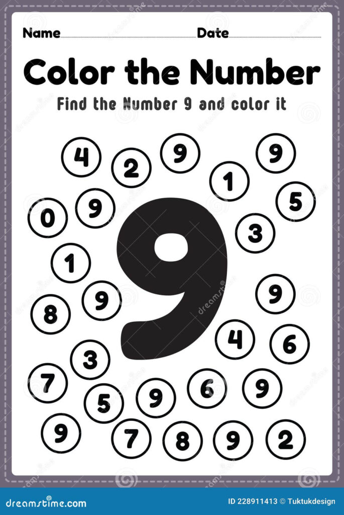 Number Worksheets For Preschool Number 9 Coloring Math Activities For Kindergarten Kids To Learn Basic Mathematics Skills Stock Vector Illustration Of Grade Practice 228911413