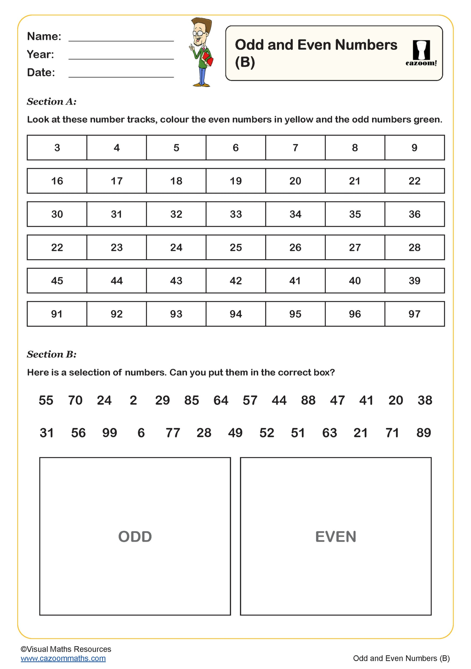 Odd And Even Numbers B Worksheet Key Stage 1 PDF Number Worksheets