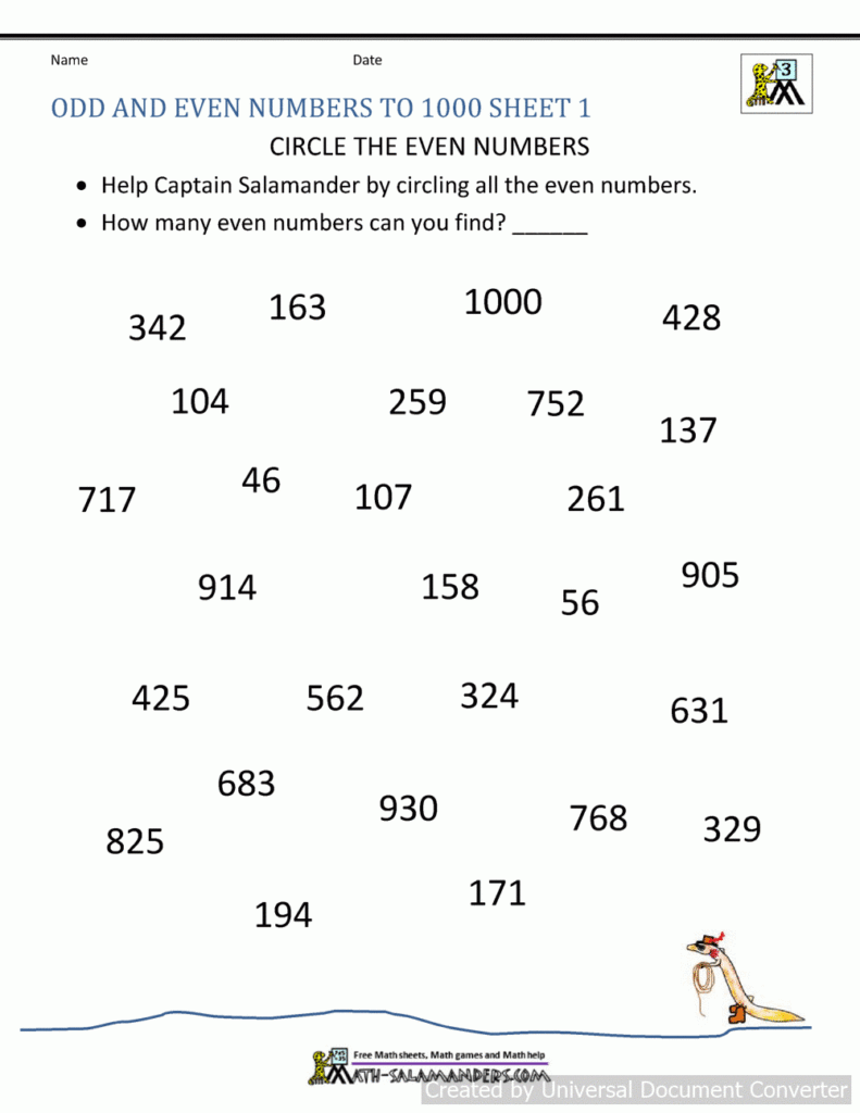 Odd And Even Numbers Worksheet