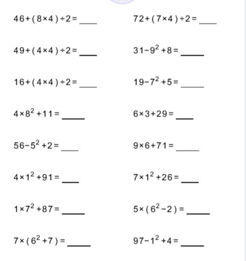 Order Of Operations PEDMAS With Integers Worksheet Worksheets Library